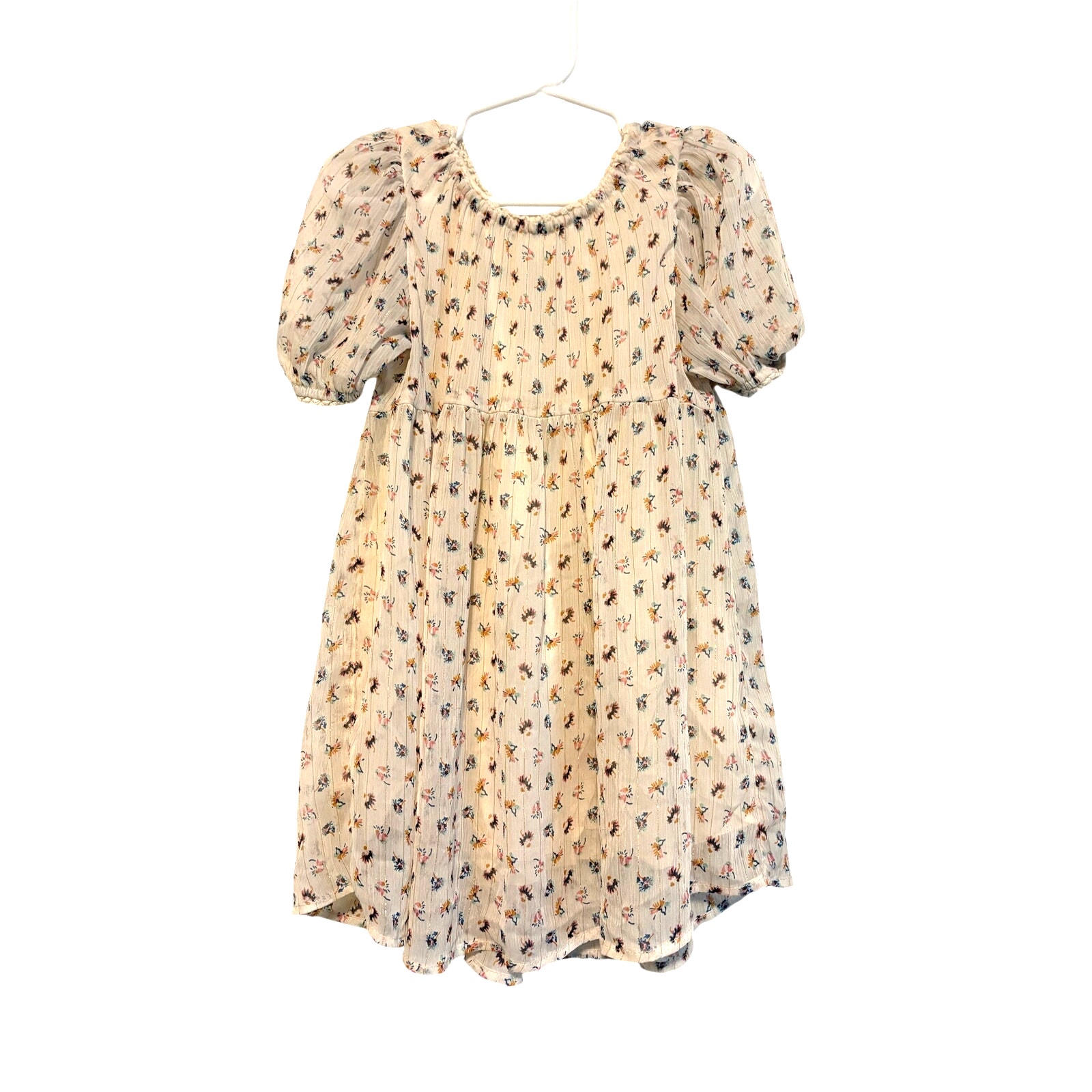Zara Girls Sheer Puff Sleeve Dress Ditsy Floral Cream Pink 3-4 Years Soft Girl